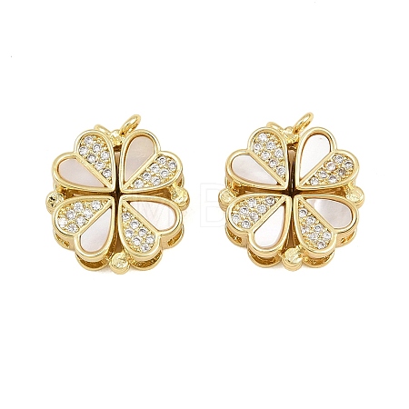 Brass Micro Pave Clear Cubic Zirconia and Natural Shell Connector Charms SH-CBA3723-01G-1