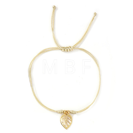 Adjustable Beach Stainless Steel Hollow Leaf Charm Nylon Cord Braided Bracelets RE5461-5-1