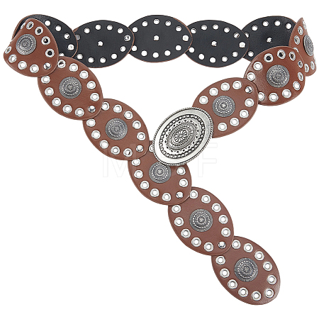 Vintage Alloy & PU Leather Oval Coin Waist Belts AJEW-WH20128-038B-1-1