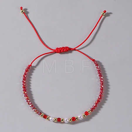 Elegant Imitation Pearl & Glass & Brass Beads Braided Bead Bracelets for Women SF9427-3-1