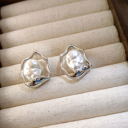 Alloy & Plastic Pearl Stud Earrings WGEC7EA-02-1