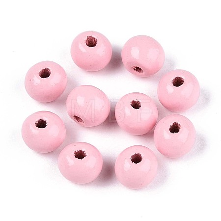 Spray Painted Round Natural Schima Wood Beads WOOD-A018-8mm-05-1