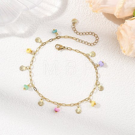 Ocean Natural Shell Chip and 304 Stainless Steel Shell Shape Tassel Paperclip Chain Necklaces for Women AJEW-AN00810-02-1