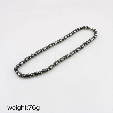 Synthetic Magnetic Hematite Column and Round Beaded Nacklaces for Men WA5844-5-1