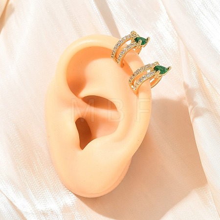 C-Shaped with Teardrop Brass Micro Pave Cubic Zirconia Cuff Earrings EJEW-L316-01G-13-1