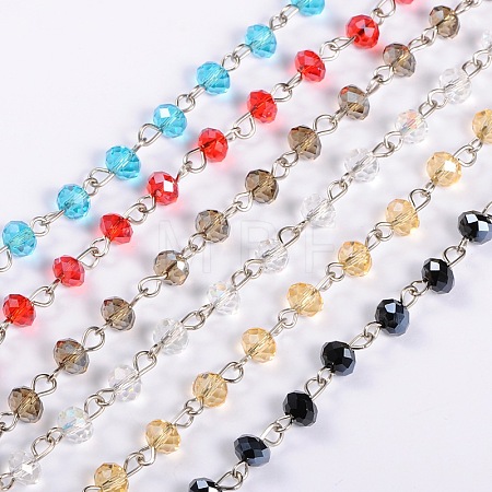 Handmade Rondelle Glass Beads Chains for Necklaces Bracelets Making AJEW-JB00038-1