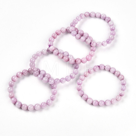 Natural Kunzite Round Beads Stretch Bracelets for Women Men BJEW-T022-05A-1