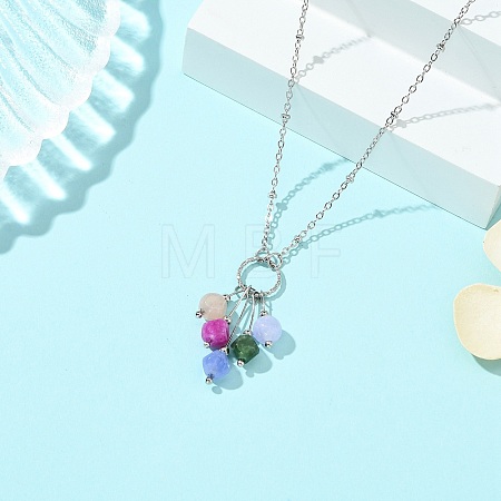 Natural Multicolor Tourmaline Dice Beaded Tassel Pendant 304 Stainless Steel Satellite Chain Necklaces for Women NJEW-JN06450-02-1