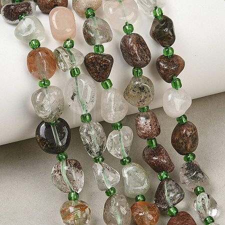 Natural Green Lodolite Quartz/Garden Quartz/Green Phantom Quartz Beads Strands GG-CBA3A44-C05-02-1