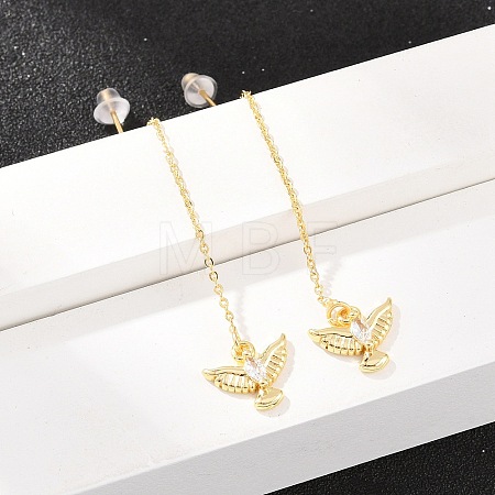 Bird Brass Micro Pave Clear Cubic Zirconia Ear Thread EJEW-H182-11G-1