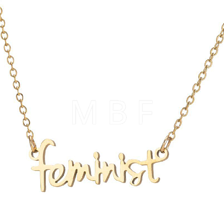 201 Stainless Steel Word Feminist Pendant Necklace GIPO-PW0001-010G-1
