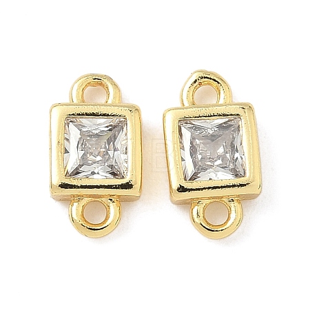Brass Pave Clear Cubic Zirconia Square Connector Charms KK-Z120-34G-1