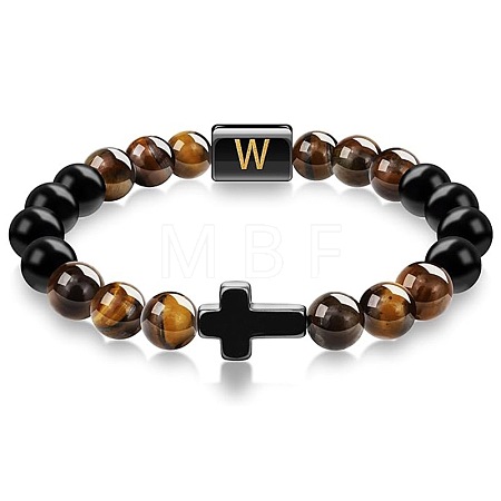 8MM Natural Tiger Eye and Matte Black Obsidian Round Beaded Stretch Bracelets SL9862-23-1