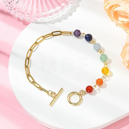 Round Natural Mixed Gemstone Beads Link Bracelets BJEW-JB13985-1