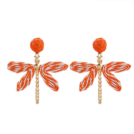 Alloy & Raffia Dangle Stud Earrings FS-WGCB008-08-1