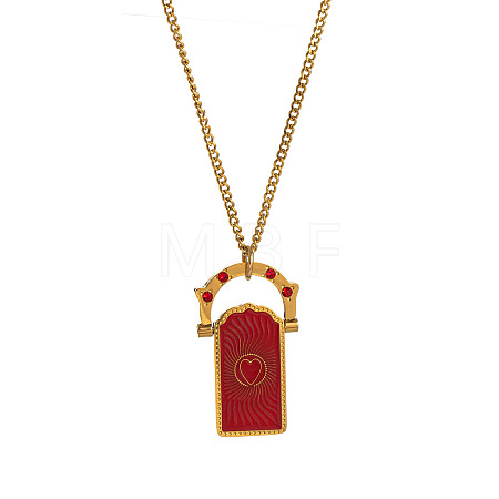 Rotating 304 Stainless Steel Enamel Tarot Card Pendant Necklaces with Rhinestone FS-WG0CC16-01-1