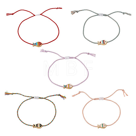 5Pcs 5 Colors Alloy Enamel Fish Charm Adjustable Bracelets BJEW-TA0001-31-1