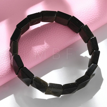 Square Natural Silver Obisdian Beads Stretch Bracelets for Women Men BJEW-C097-06P-1