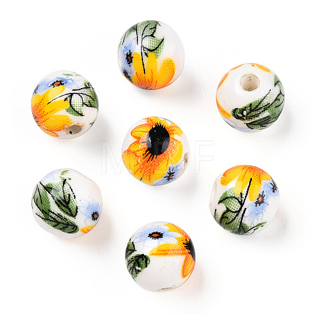 Floral Printed Porcelain Beads PORC-E021-01B-1