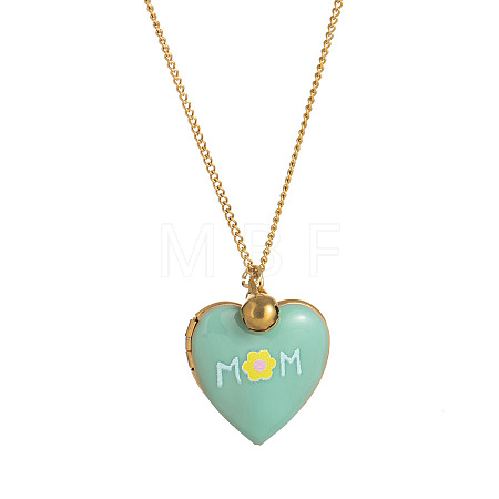 304 Stainless Steel Enamel Printed Mom Heart Locket Pendant Necklaces for Mother's Day Gift WG641EA-06-1
