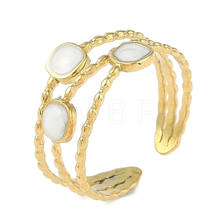 Ion Plating(IP) 304 Stainless Steel Enamel Square Cuff Finger Rings RJEW-L107-058G-01-1