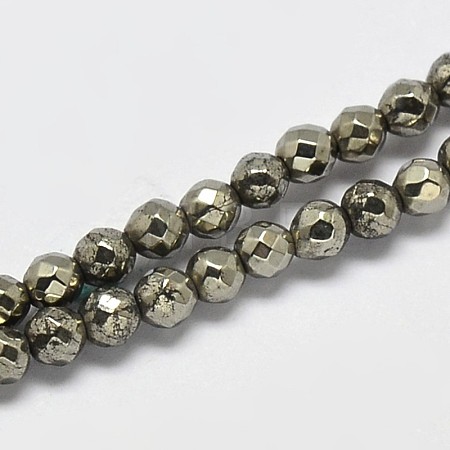 Natural Pyrite Round Beads Strands G-F197-09-3mm-1