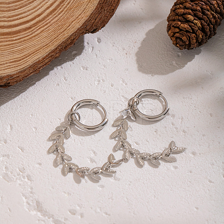 304 Stainless Steel Wheat Tassel Hoop Earrings ID4958-2-1