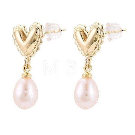 Brass Natural Pearl Dangle Stud Earrings PEAR-N017-07J-1
