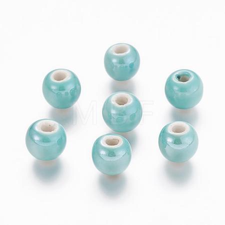 Pearlized Aquamarine Glazed Porcelain Round Beads X-PORC-D001-10mm-03-1