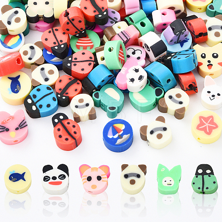 100pcs 5 Styles Handmade Polymer Clay Beads CLAY-YW0002-15-1