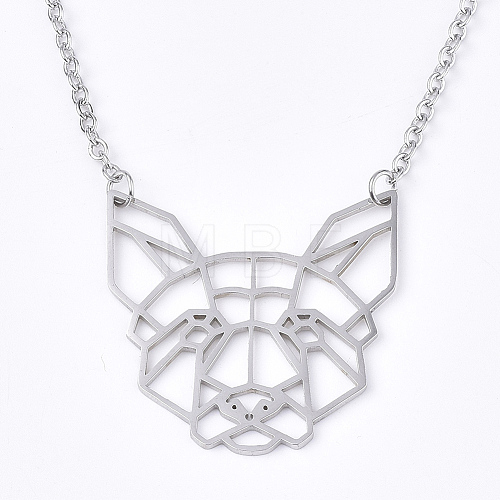 Non-Tarnish 201 Stainless Steel Puppy Pendant Necklaces NJEW-T009-JN046-1-40-1