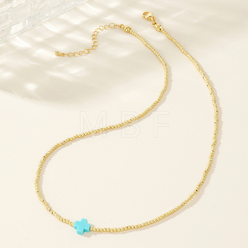 Real 18K Gold Plated 2mm Round Brass Beaded Necklaces HJ8238-6-1