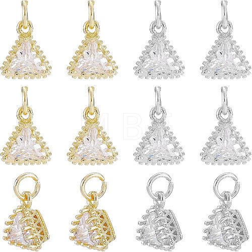 SUPERFINDINGS 12Pcs 2 Colors Brass Clear Cubic Zirconia Pendants ZIRC-FH0001-13-1