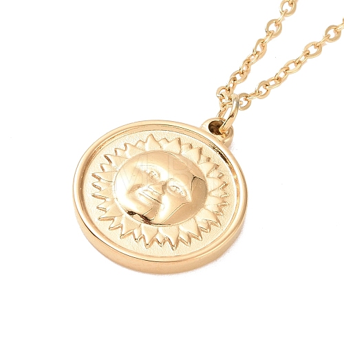 Ion Plating(IP) 304 Stainless Steel Sun Coin Pendant Necklace for Women NJEW-F294-08G-1
