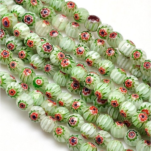 Faceted Millefiori Glass Round Beads Strands LK-P005-02-1