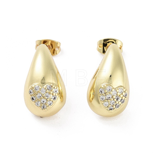 Teardrop Rack Plating Brass Cubic Zirconia Stud Earrings for Women EJEW-B047-02G-02-1