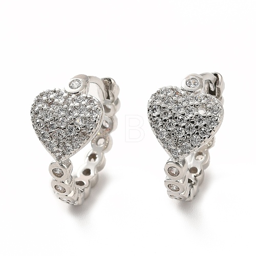 Clear Cubic Zirconia Heart Hoop Earrings EJEW-K093-12P-1