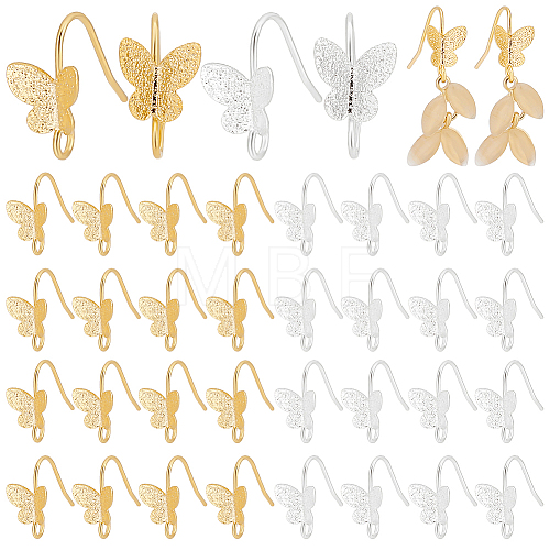   32Pcs 2 Colors Brass Butterfly Earring Hooks KK-PH0005-09-1