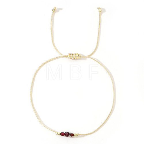 Simple Casual Brass & Natural Garnet Beads Braided Bracelets LM1536-5-1