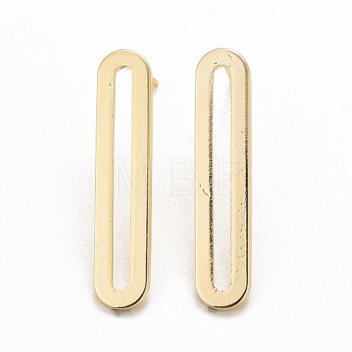 Brass Long Oval Stud Earrings EJEW-C015-03G-1