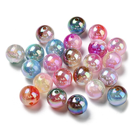 UV Plating Rainbow Iridescent Opaque Acrylic Beads MACR-D081-14-1