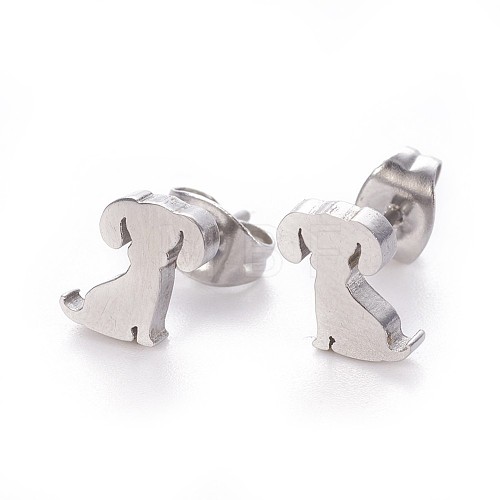 304 Stainless Steel Puppy Stud Earrings X-EJEW-F227-05P-1