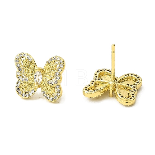 Butterfly Brass Micro Pave Cubic Zirconia Stud Earrings EJEW-L270-12G-1