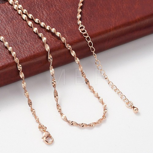 Brass Singapore Chains Necklaces for Women NJEW-D302-36RG-1