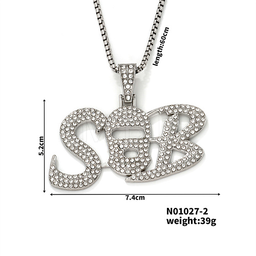 Hip-hop Brand Alloy Crystal Rhinestone SB Letter Pendant Necklaces VA5957-2-1