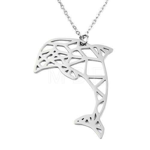 Non-Tarnish 201 Stainless Steel Dolphin Pendant Necklaces NJEW-T009-JN073-1-45-1