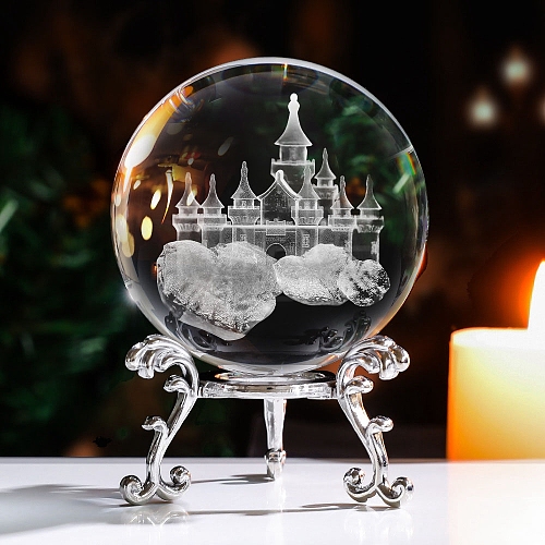 Inner Carving Castle Glass Crystal Ball Diaplay Decoration PW-WGB5796-02-1