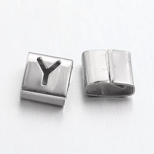 Tarnish Resistant Letter Style 201 Stainless Steel Square Slide Charms STAS-L132-21-1