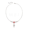 Brass Red Wing Heart with Cross Pendant Cable Chain Necklaces for Women NJEW-JN05909-4