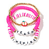 Teachers' Day Plastic Letter Inspire Teach Polymer Clay Heishi Beaded Stretch Bracelet Sets IE3330-1-1
